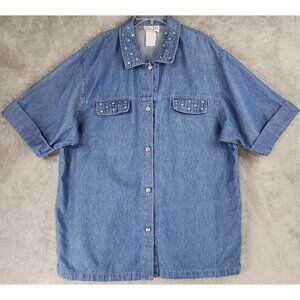 Jaclyn Smith Shirt Womens Large Blue Denim Rhinestone Button Up 90s Vintage